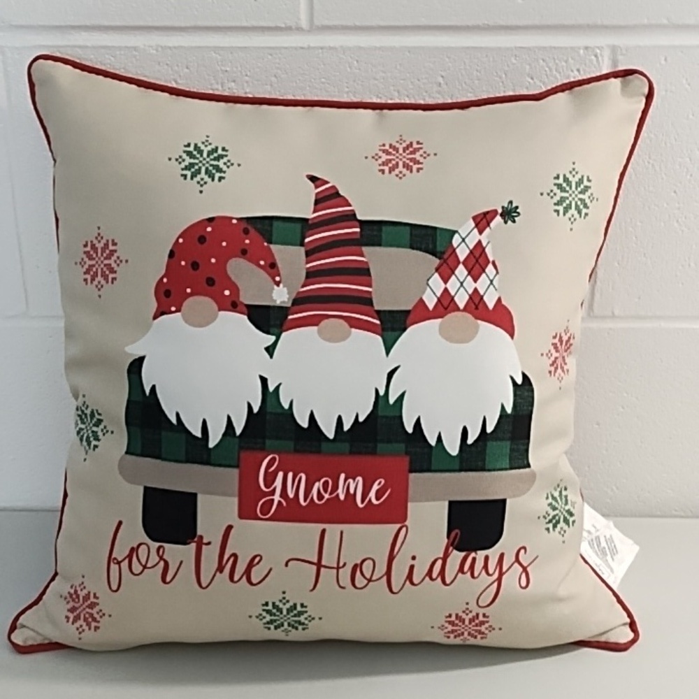 16'"X16" Gnome for the Holidays Zip Pillow Cover Filled with Poly Fiber Fill